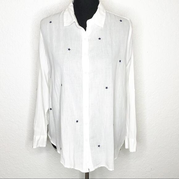 Sundry white stars and hearts embroidered button down top size 2 or Medium - Picture 1 of 15